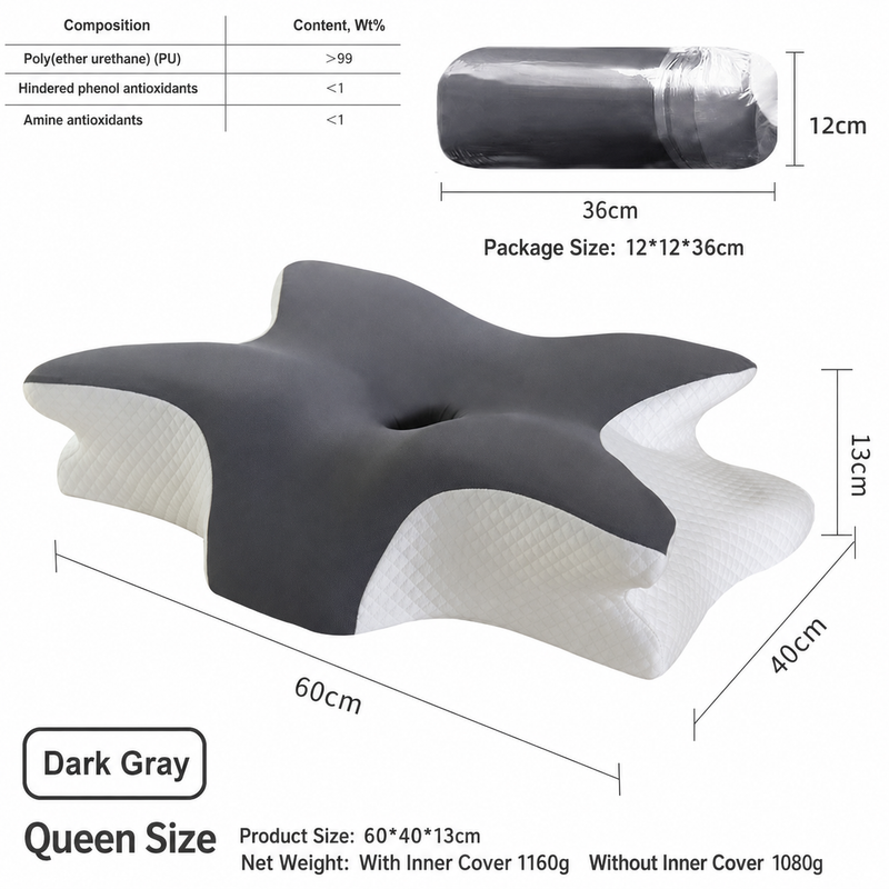 Ice Silk Butterfly-Shaped Memory Foam Pillow | Ergonomic, Orthopedic, Sleep-Aiding, Suitable for Three Sleeping Positions (23.62*15.75*5.12 inch，Dark gray) - Image 1