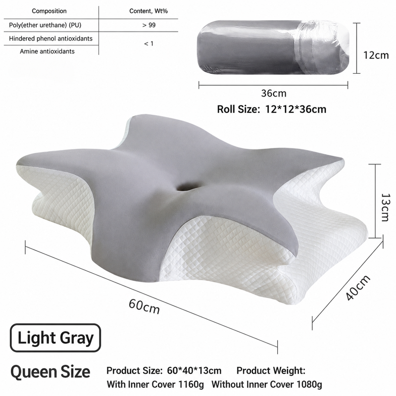 Ice Silk Butterfly-Shaped Memory Foam Pillow | Ergonomic, Orthopedic, Sleep-Aiding, Suitable for Three Sleeping Positions (23.62*15.75*5.12 inch，Light gray) - Image 1
