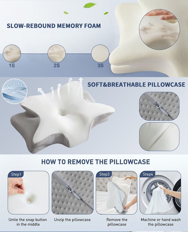Ice Silk Butterfly-Shaped Memory Foam Pillow | Ergonomic, Orthopedic, Sleep-Aiding, Suitable for Three Sleeping Positions (23.62*15.75*5.12 inch，Light gray) - Image 5