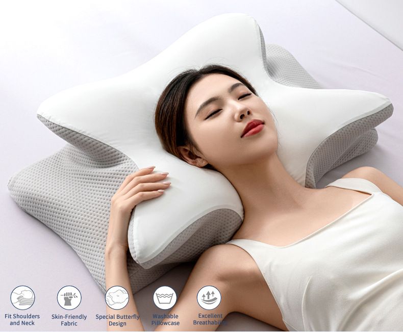 Ice Silk Butterfly-Shaped Memory Foam Pillow | Ergonomic, Orthopedic, Sleep-Aiding, Suitable for Three Sleeping Positions (23.62*15.75*5.12 inch，blue) - Image 2