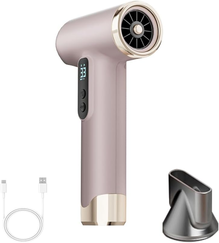 Rechargeable Cordless Handheld Hair Dryer with LED Temperature Display, Portable USB Wireless Mini Blow Dryer for Travel Camping Home Use（Pink） - Image 1