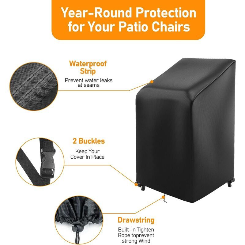Garden Chair Cover, 420D Oxford Waterproof Stackable Outdoor Chair Cover, Black, 70 x 70 x 85/125 cm - Image 3