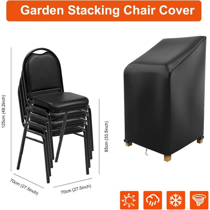 Garden Chair Cover, 420D Oxford Waterproof Stackable Outdoor Chair Cover, Black, 70 x 70 x 85/125 cm - Image 4
