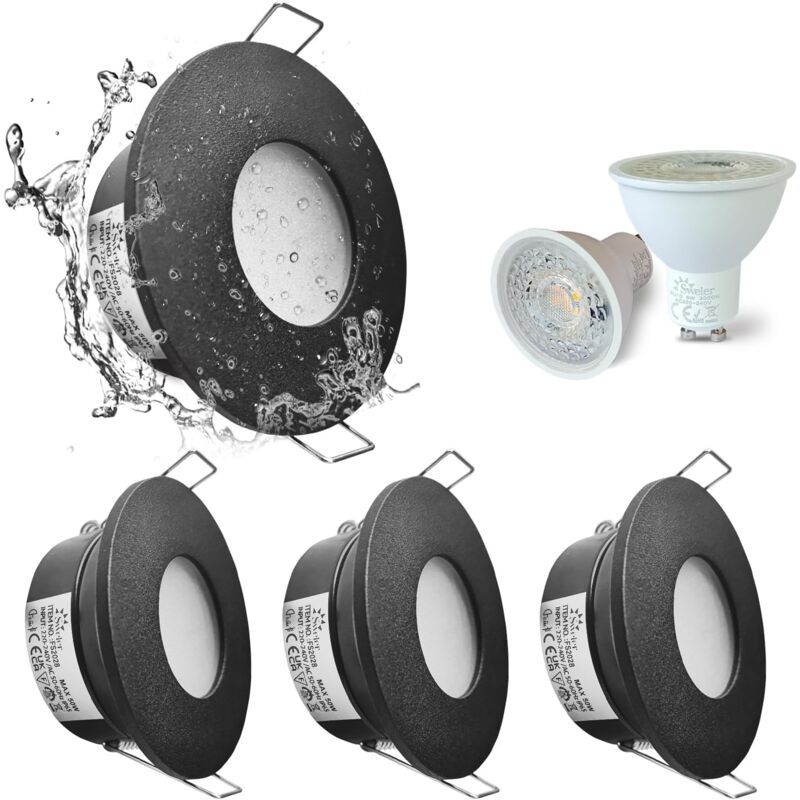 4 Pack Recessed Spotlights, LED 5W 3000K Warm White, IP65 Waterproof, Satin Nickel Black, Cutout 68 mm - Image 1
