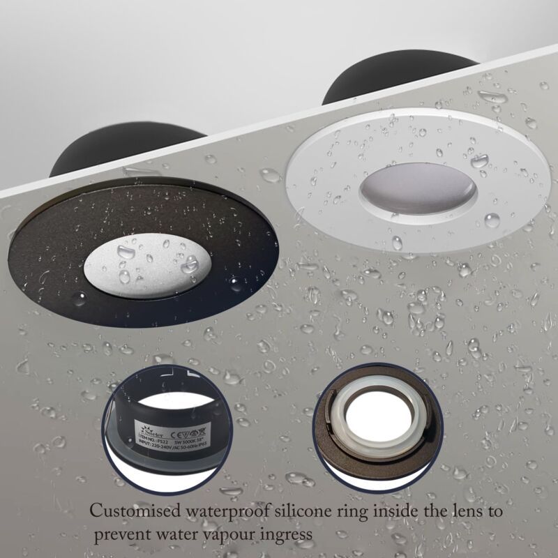 4 Pack Recessed Spotlights, LED 5W 3000K Warm White, IP65 Waterproof, Satin Nickel Black, Cutout 68 mm - Image 2