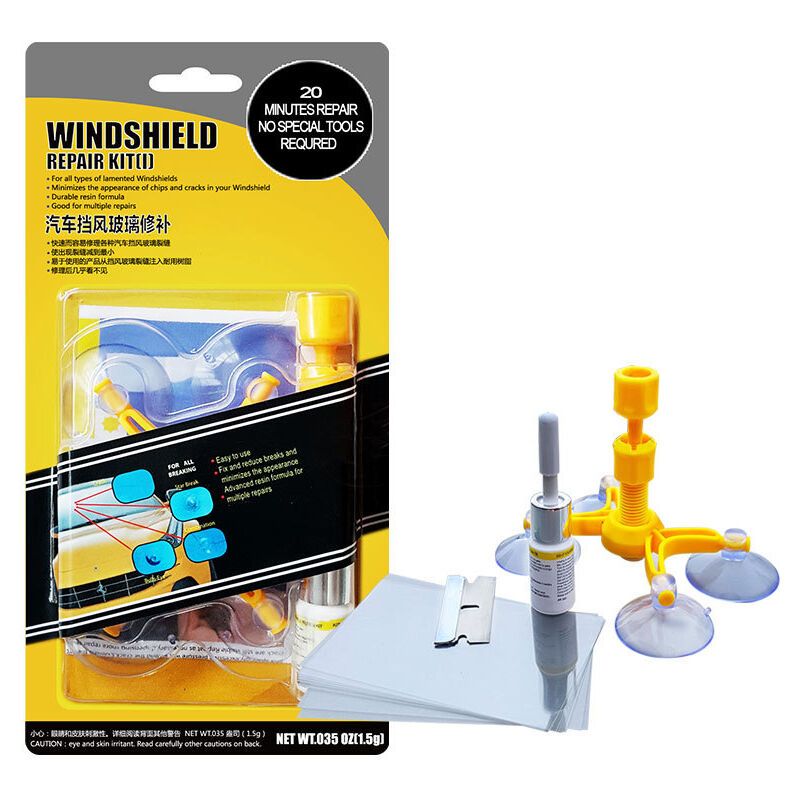 Windshield Repair Kit, Cracked Glass Repair Glue for Chips, Bubbles, Star and Half Moon Cracks - Image 1