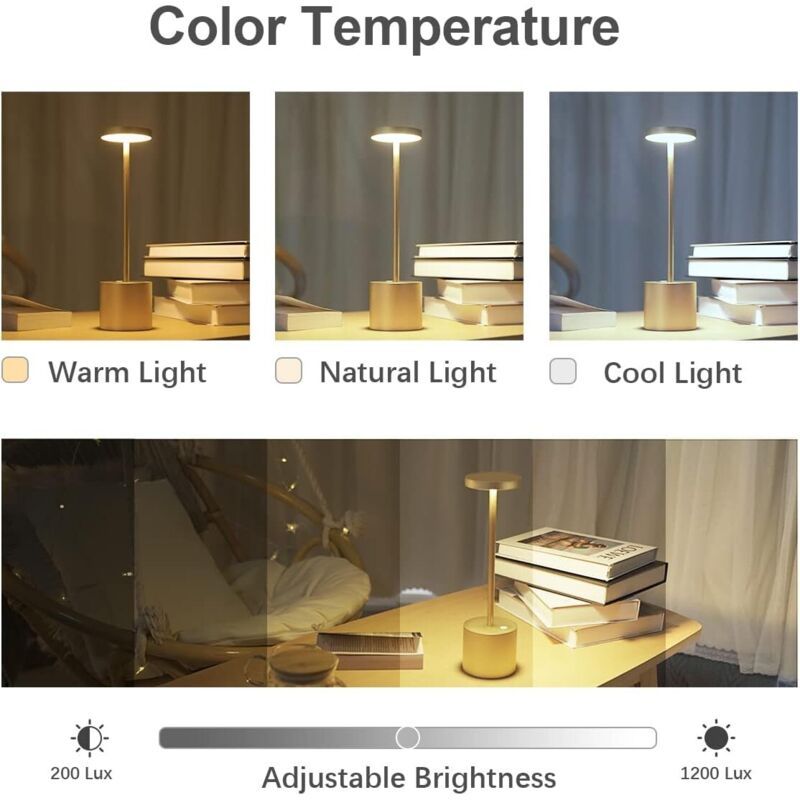 Table Lamp, Rechargeable Wireless LED Metal Desk Lamp, 5000mAh USB Charging, 3 Color Modes - Image 2