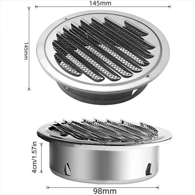 Round Ventilation Grille, Stainless Steel Vent Grille with Net, for 100 mm Opening - Image 2
