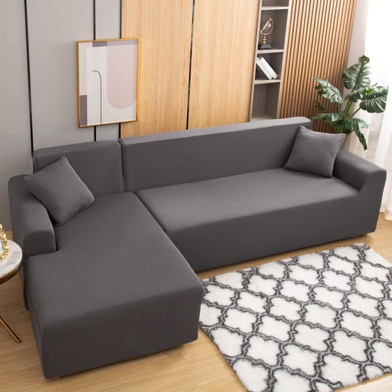 1 Piece Corner Sofa Cover with L Armrests and 1 Pillowcase, Stretch L Shape Cover, 90 to 140 cm - Image 2