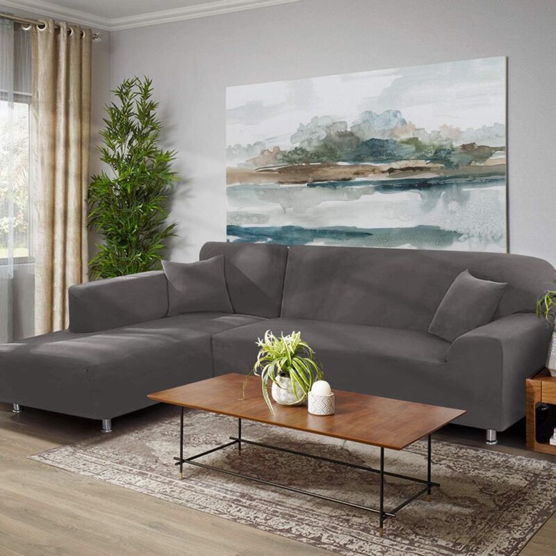 1 Piece Corner Sofa Cover with L Armrests and 1 Pillowcase, Stretch L Shape Cover, 90 to 140 cm - Image 3