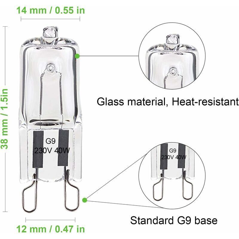 10 Pack G9 Oven Bulb, 40W 230V 300 Degree C, Dimmable Warm White, 480LM - Image 2