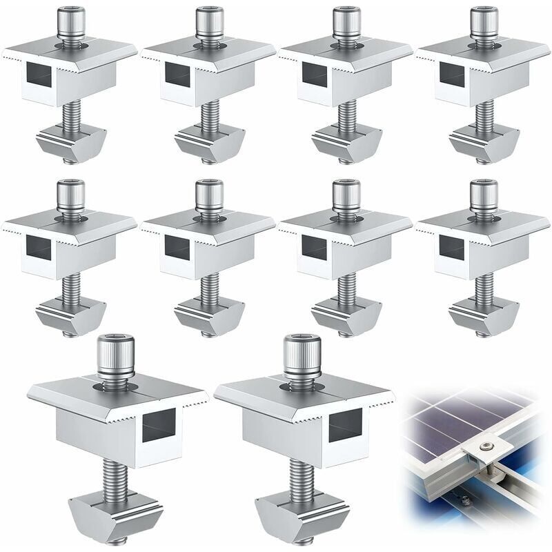 10 Pack Solar Panel Bracket, Aluminum T Shaped Center Terminals for PV Roof Mounting - Image 1