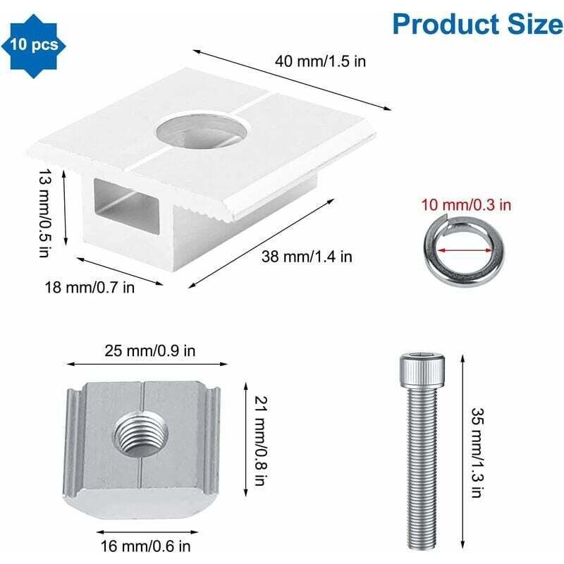 10 Pack Solar Panel Bracket, Aluminum T Shaped Center Terminals for PV Roof Mounting - Image 3