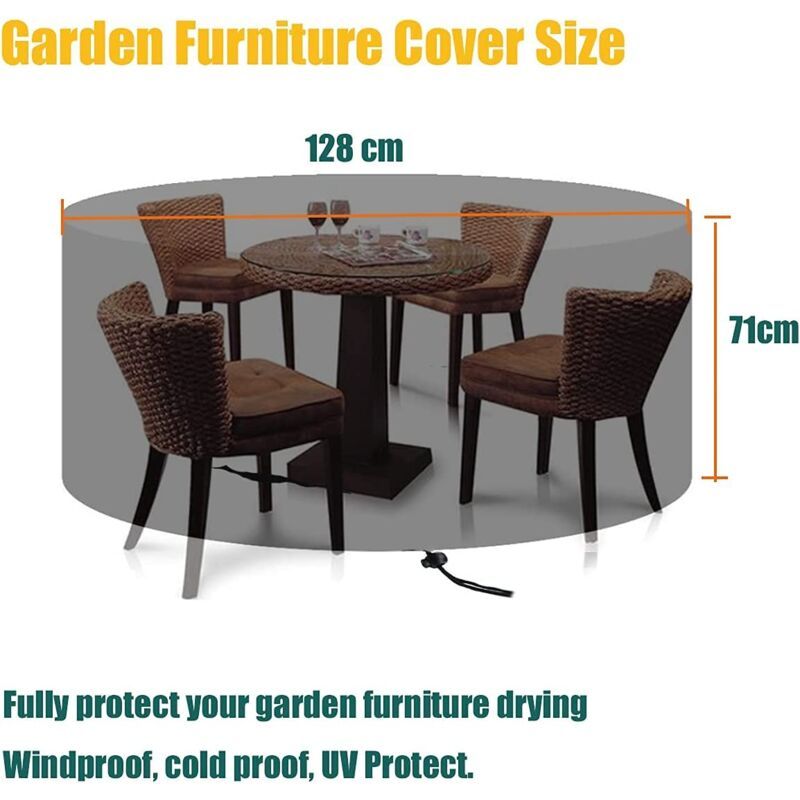 Round Garden Furniture Cover, Heavy Duty 210D Oxford Protective Cover, 128 x 71 cm - Image 2