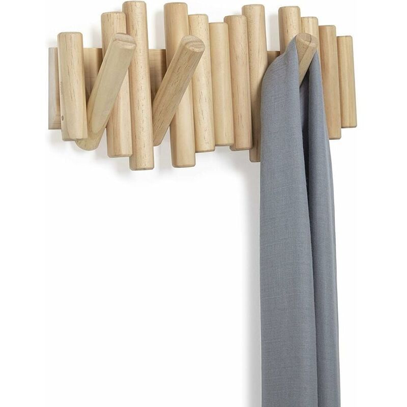 Wooden Wall Coat Rack with 5 Retractable Hooks, 37.1 x 16.5 x 4.4 cm - Image 1