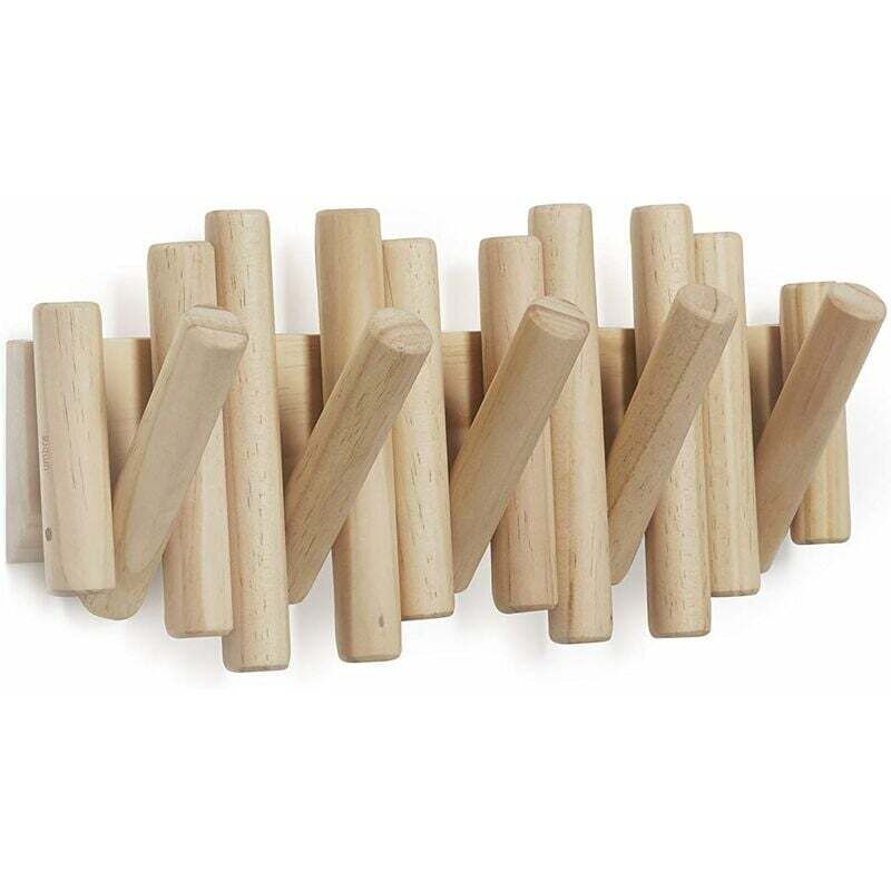 Wooden Wall Coat Rack with 5 Retractable Hooks, 37.1 x 16.5 x 4.4 cm - Image 3