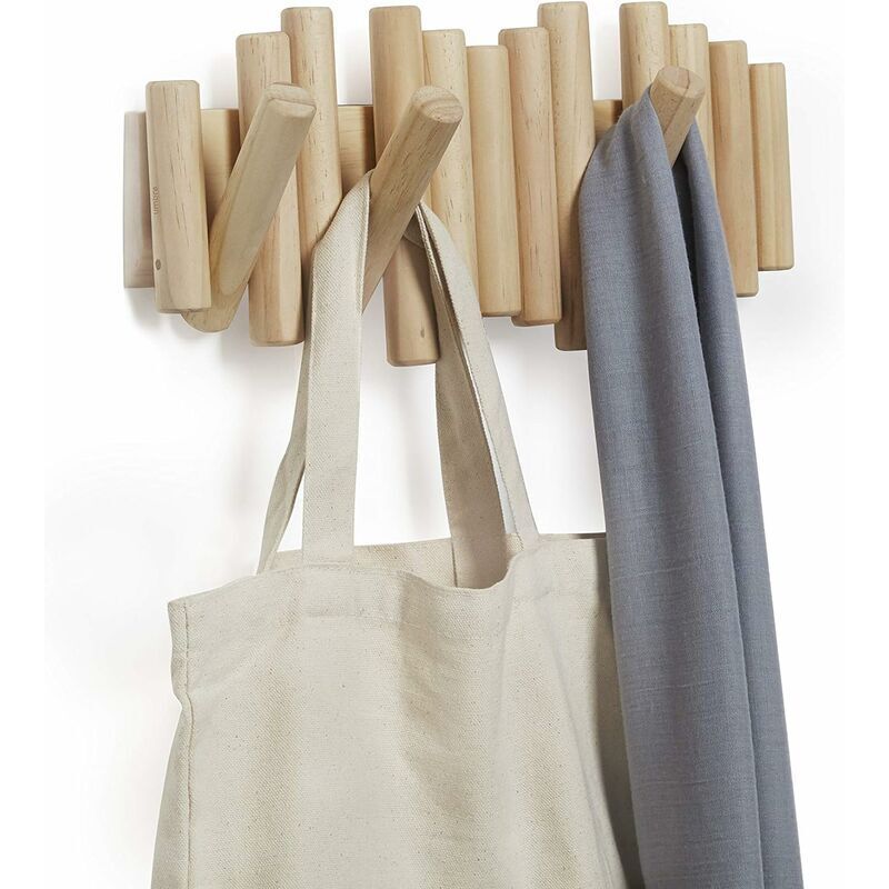 Wooden Wall Coat Rack with 5 Retractable Hooks, 37.1 x 16.5 x 4.4 cm - Image 4