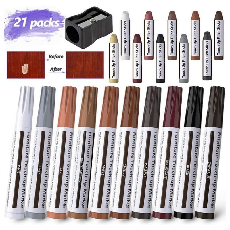 21 Pack Furniture Touch Up Pens, Felt Marker Repair Kit for Stains, Scratches, Wood Floors and Tables - Image 1