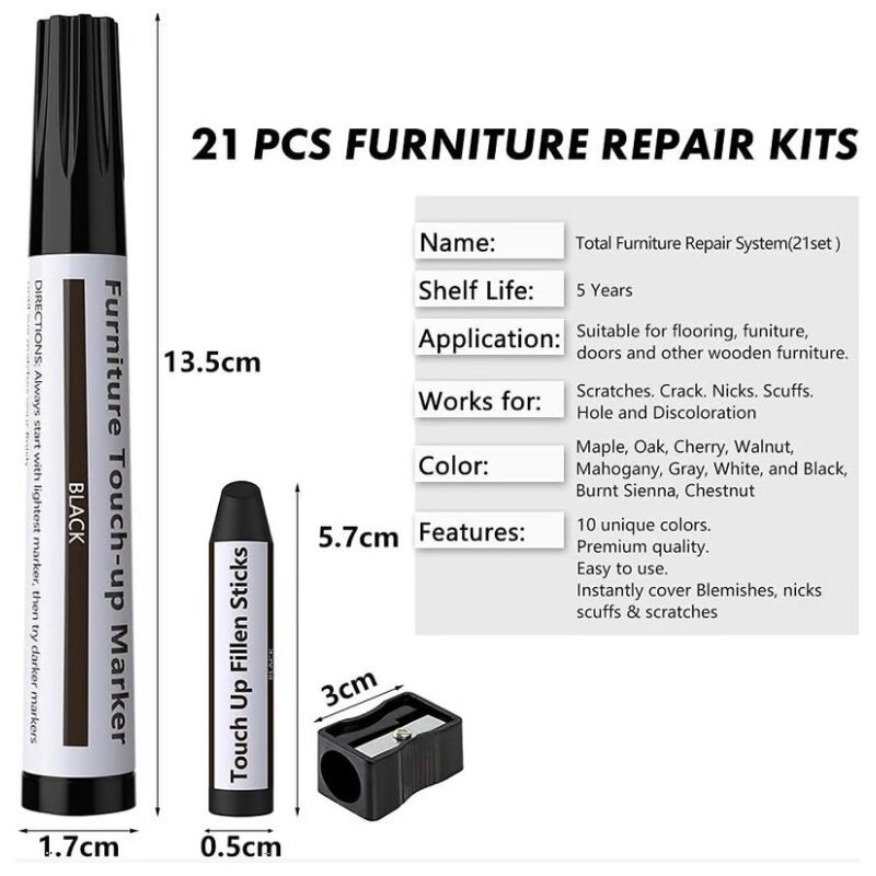 21 Pack Furniture Touch Up Pens, Felt Marker Repair Kit for Stains, Scratches, Wood Floors and Tables - Image 2