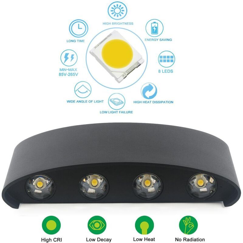 Wall Lamp, LED 8W IP65 Waterproof Aluminum Up Down Light, Warm White - Image 4