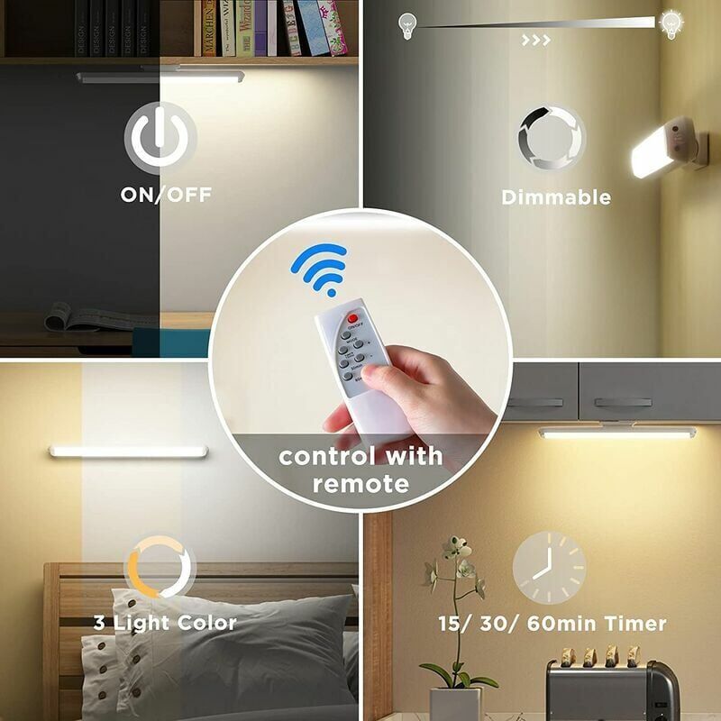 Dimmable LED Cupboard Lamp with Remote Control, Touch Rechargeable Wall Light, 34 cm - Image 3