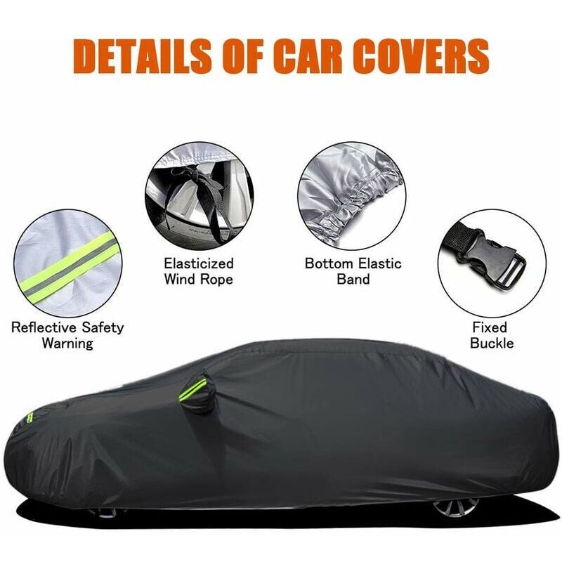 Outdoor Car Cover, Breathable Anti UV Dust and Snow Resistant, Black, 4.8 x 1.8 x 1.5 m - Image 4