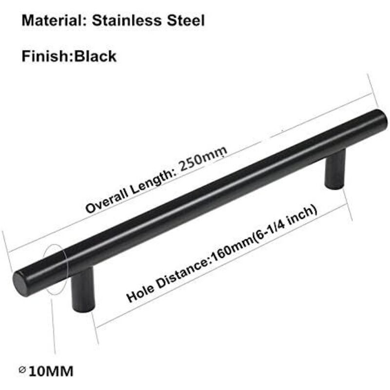 10 Pack Black Stainless Steel T Bar Cabinet Handle, 160 mm - Image 4