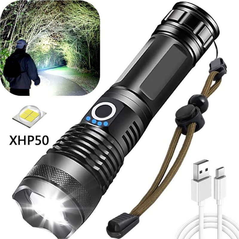 LED Flashlight, 5000 Lumens USB Rechargeable Tactical Torch, 5 Modes, Zoomable, Waterproof, 18650 Battery Included - Image 1