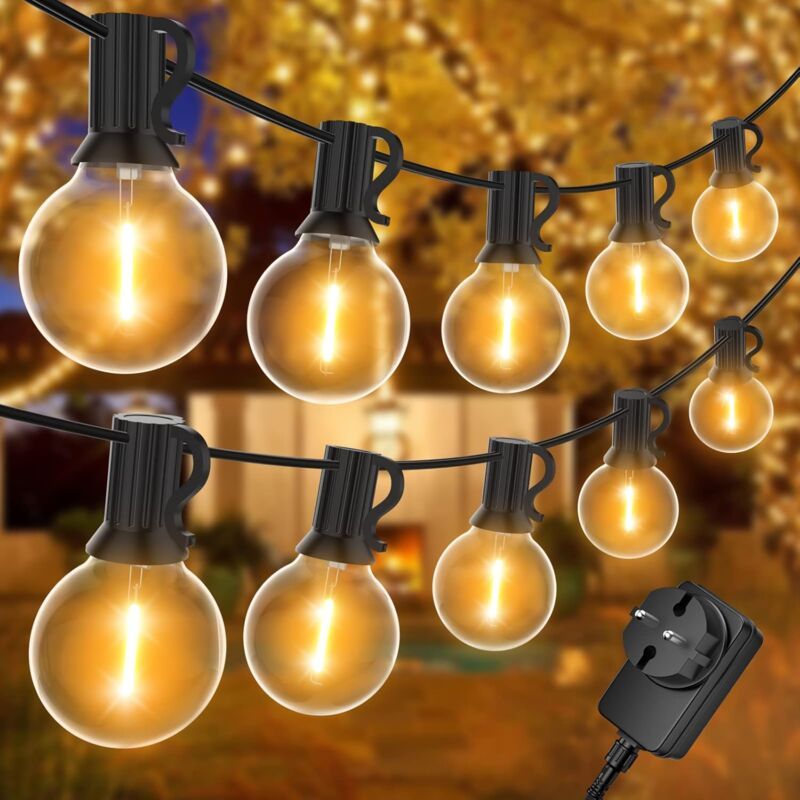 Outdoor Light Garland, 30 m with 50 plus 2 G40 LED Bulbs, IP45 Waterproof, Warm White - Image 1