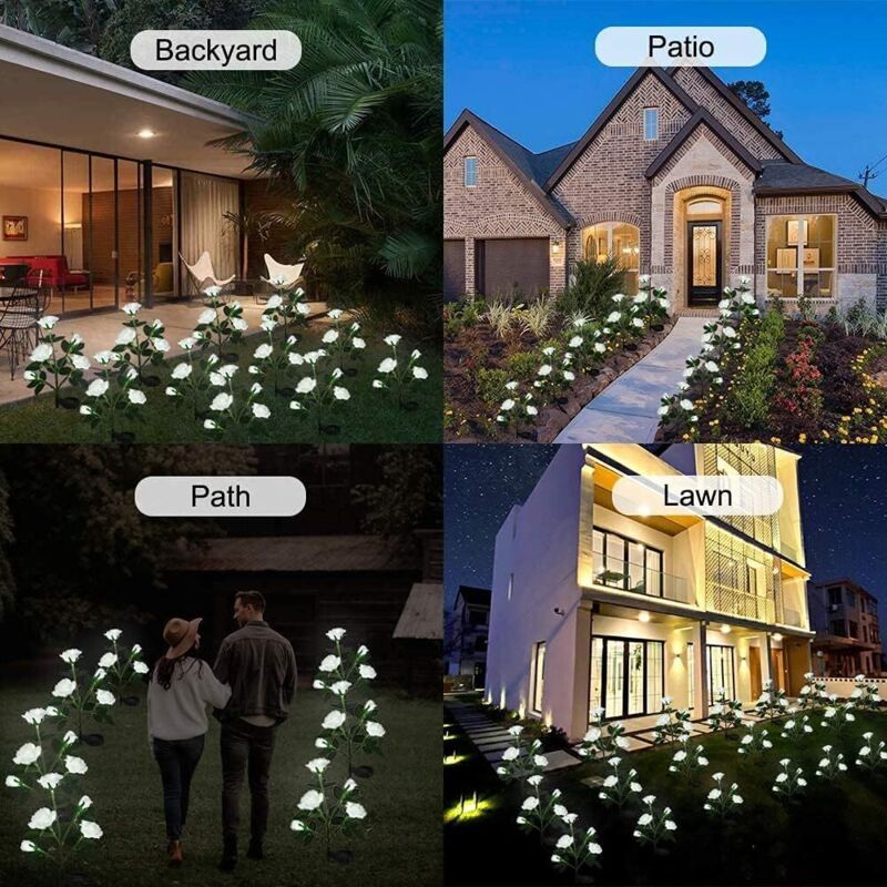 Solar Rose Flower Lights for Outdoor Garden Decor, White - Image 3