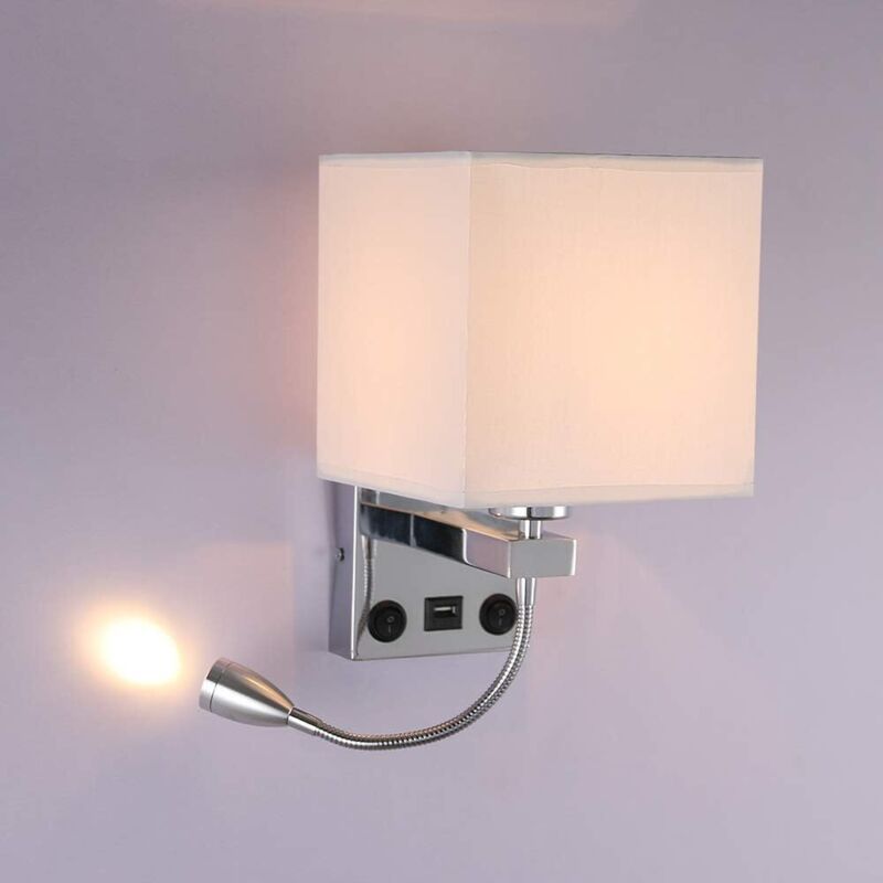 Bedside Wall Lamp with Flexible USB LED Reading Light, E27 Swing Arm Holder, 1 USB Port - Image 4