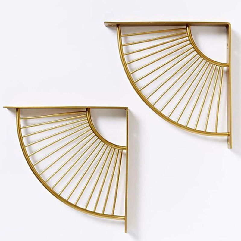 2 Pack Floating Metal Shelf Brackets, Gold Fan Shaped Triangle Wall Brackets, 20 x 20 cm - Image 1