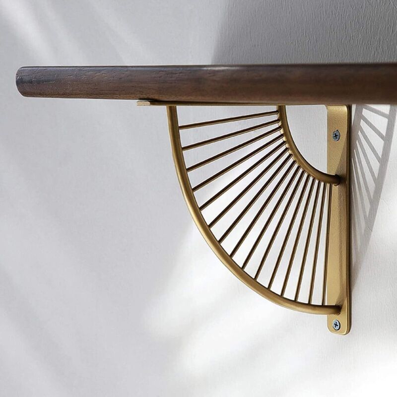 2 Pack Floating Metal Shelf Brackets, Gold Fan Shaped Triangle Wall Brackets, 20 x 20 cm - Image 2