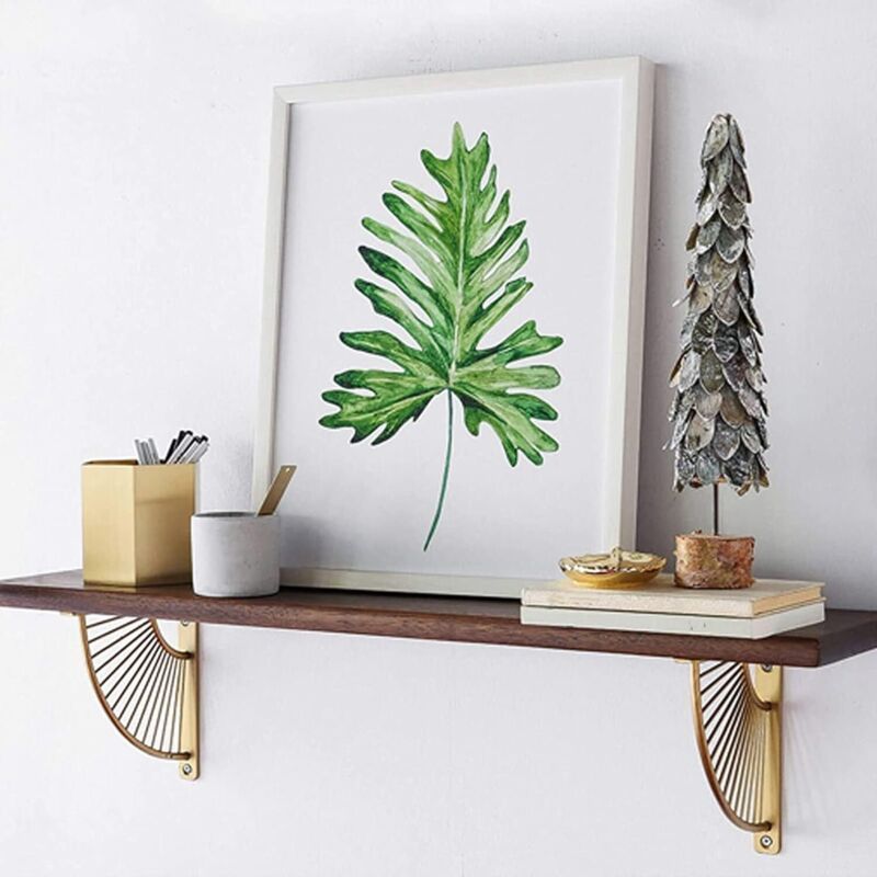 2 Pack Floating Metal Shelf Brackets, Gold Fan Shaped Triangle Wall Brackets, 20 x 20 cm - Image 3