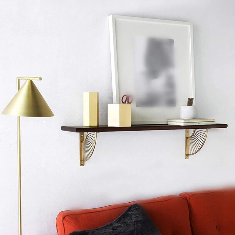 2 Pack Floating Metal Shelf Brackets, Gold Fan Shaped Triangle Wall Brackets, 20 x 20 cm - Image 4