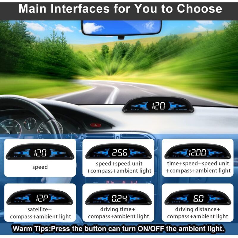 Car HUD GPS Speedometer, Universal Windshield Display with Overspeed Alarm, USB Plug and Play, 4 Inch - Image 3