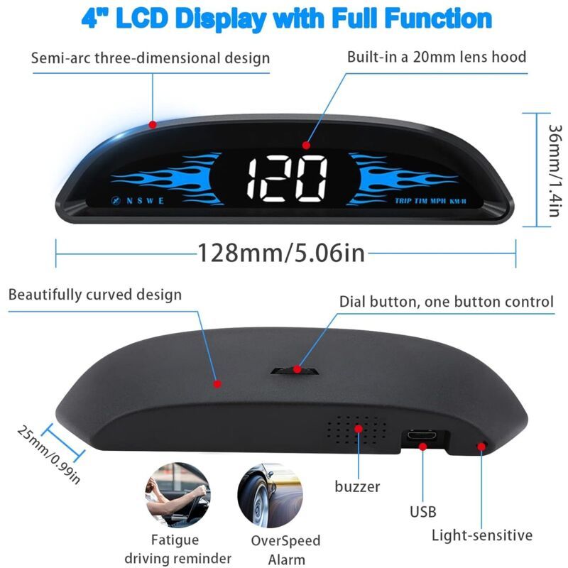 Car HUD GPS Speedometer, Universal Windshield Display with Overspeed Alarm, USB Plug and Play, 4 Inch - Image 4