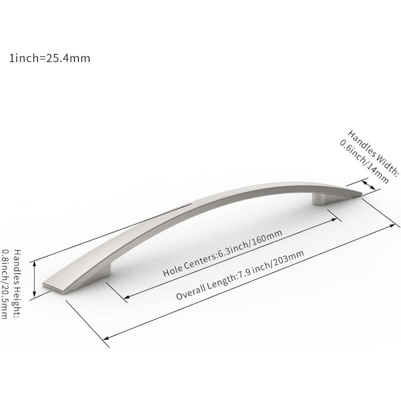 10 Pack Furniture Handles, Brushed Nickel Cupboard and Drawer Handles, 160 mm Hole Spacing - Image 4