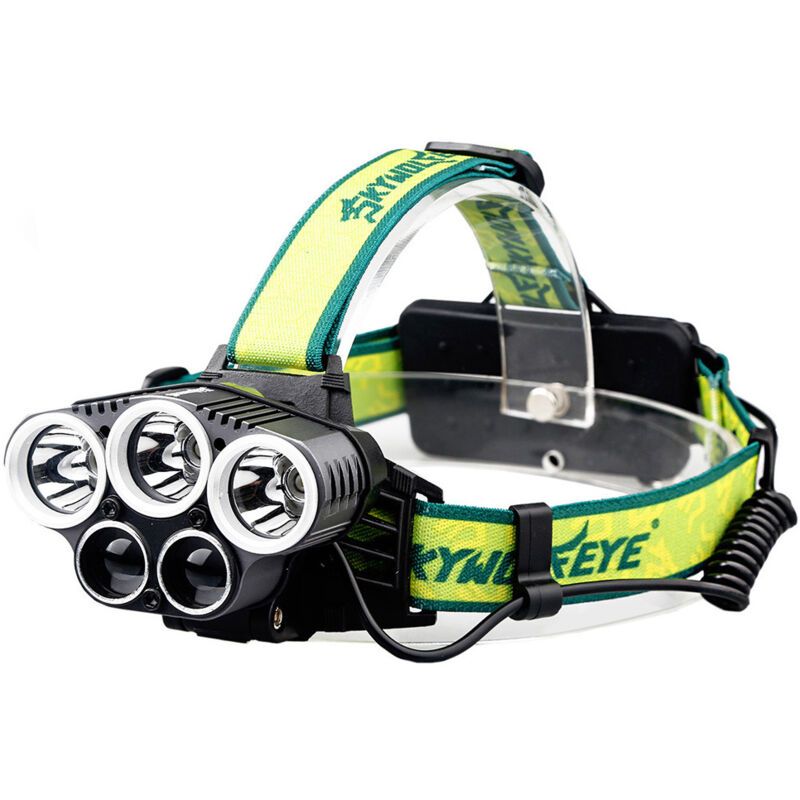 Rechargeable Headlamp, Powerful USB LED Headlight, 5 Modes, 2 Batteries, Green Yellow - Image 1