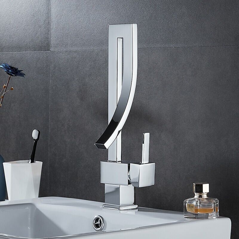 Brass Basin Faucet, Retro Waterfall Hot and Cold Bathroom Faucet, Silver - Image 2