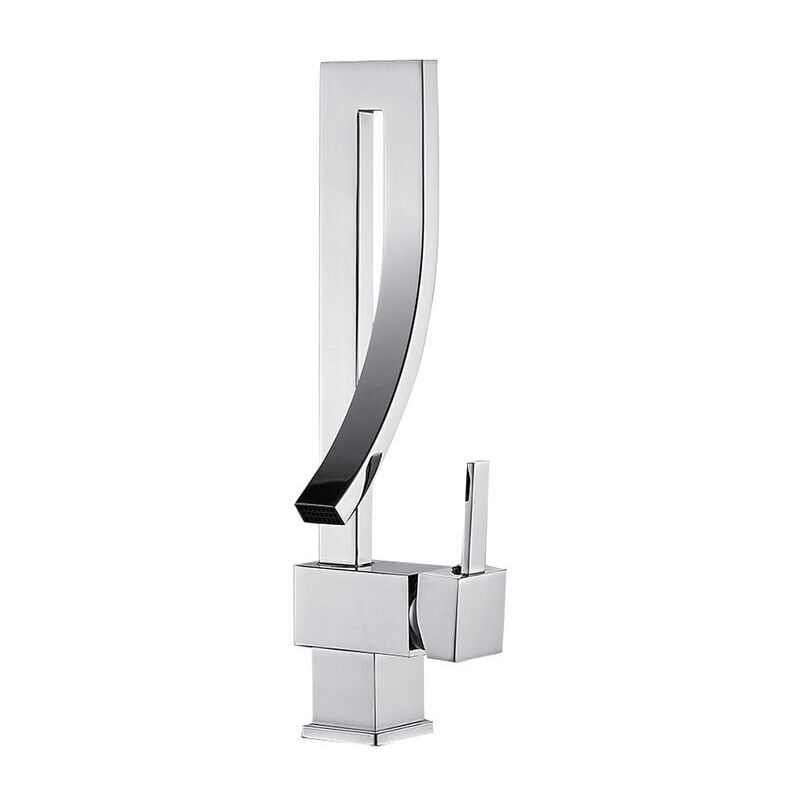 Brass Basin Faucet, Retro Waterfall Hot and Cold Bathroom Faucet, Silver - Image 3