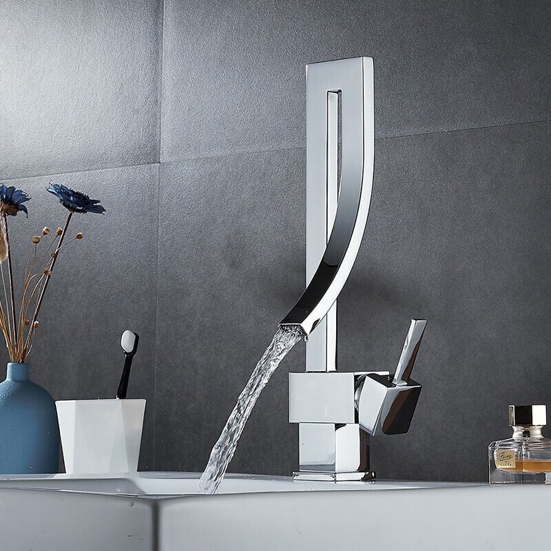 Brass Basin Faucet, Retro Waterfall Hot and Cold Bathroom Faucet, Silver - Image 4