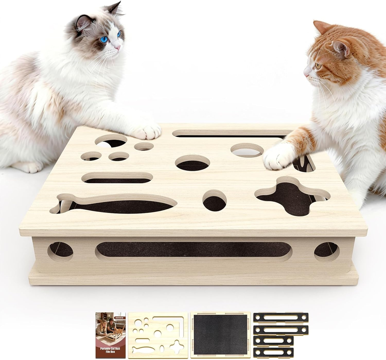 Multi-Functional Cat Claw Care Enrichment Box | Durable Wood Scratcher & Interactive Puzzle for Feline Wellness - Image 1