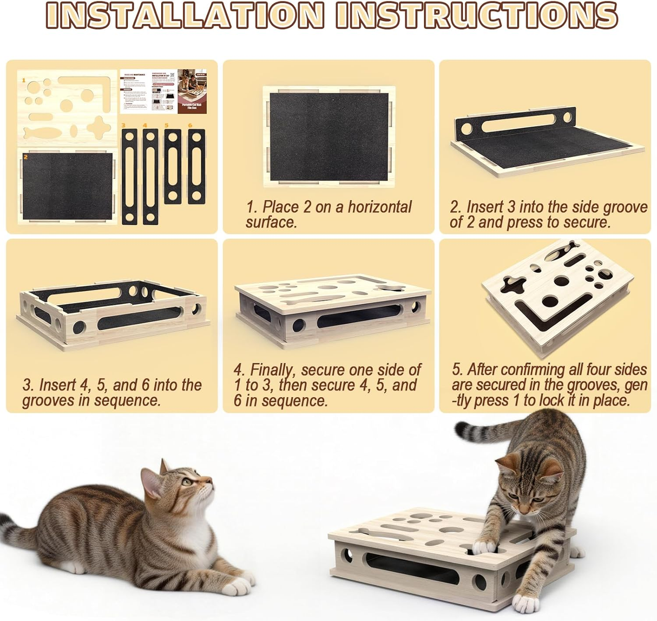 Multi-Functional Cat Claw Care Enrichment Box | Durable Wood Scratcher & Interactive Puzzle for Feline Wellness - Image 5