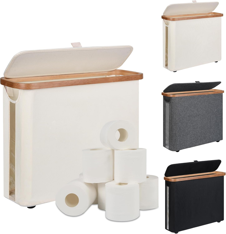 Toilet Paper Storage Basket with Lid, Holds 9-12 Rolls，Beige - Image 1