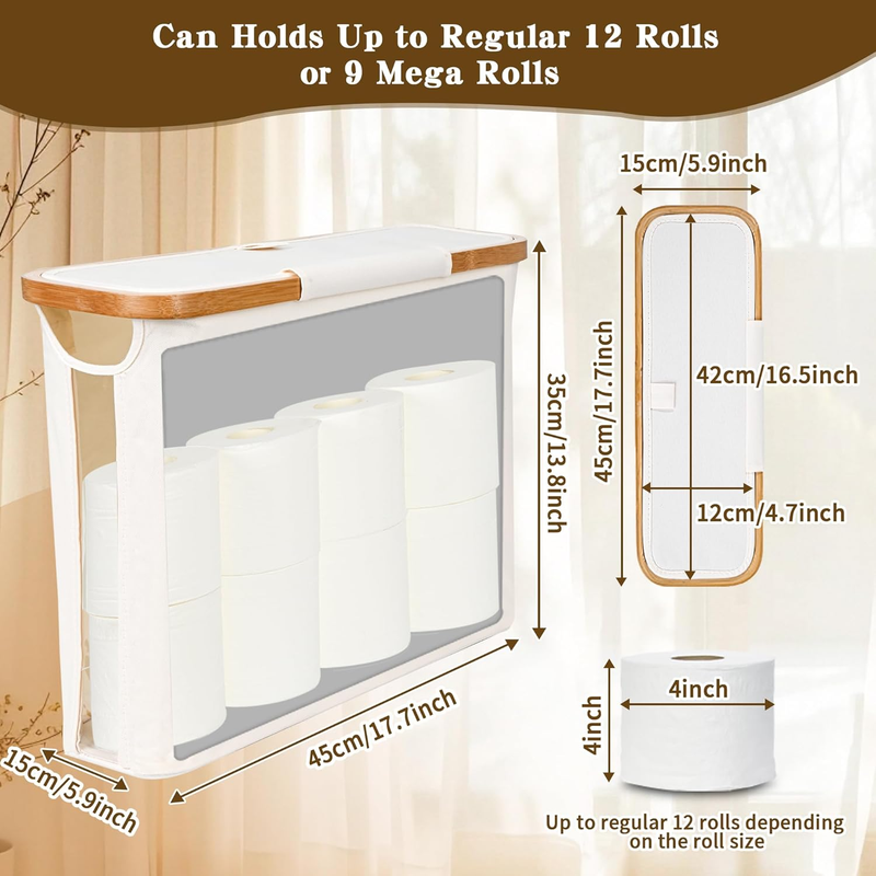 Toilet Paper Storage Basket with Lid, Holds 9-12 Rolls，Beige - Image 2
