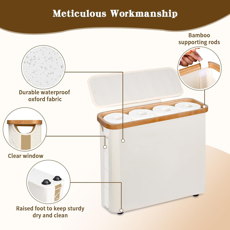 Toilet Paper Storage Basket with Lid, Holds 9-12 Rolls，Beige - Image 3