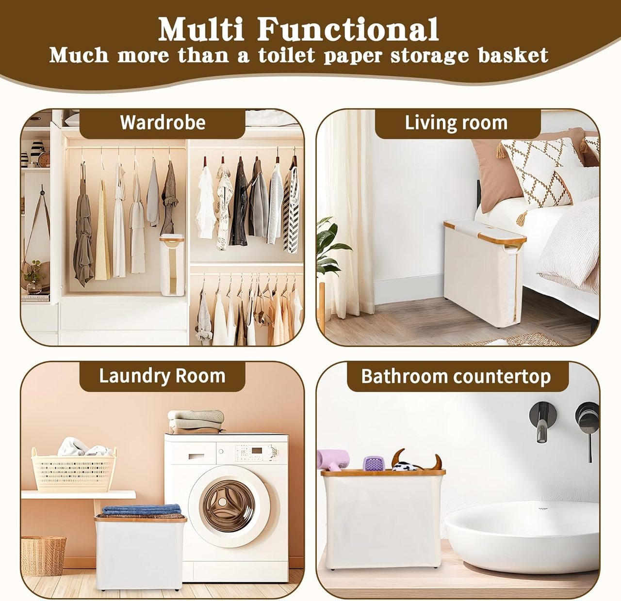 Toilet Paper Storage Basket with Lid, Holds 9-12 Rolls，Beige - Image 7