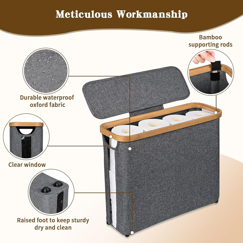 Toilet Paper Storage Basket with Lid, Holds 9-12 Rolls，gray - Image 3