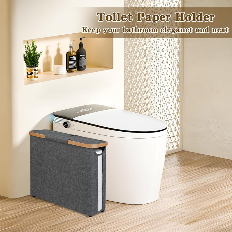 Toilet Paper Storage Basket with Lid, Holds 9-12 Rolls，gray - Image 6